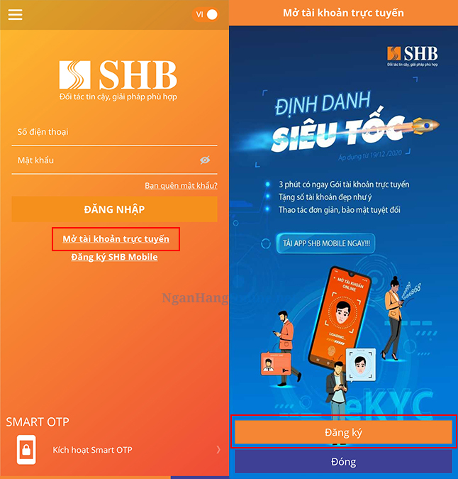 Hướng dẫn mở tài khoản ngân hàng SHB online tại nhà