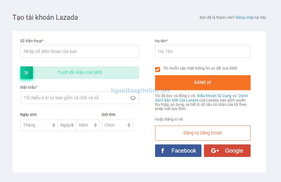 Mở tài khoản Lazada Mua hàng online tại nhà