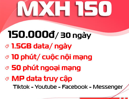 Đăng ký ngay gói cước MXH150 Viettel để được miễn phí data truy cập: Tiktok, Facebook, Youtube, Messenger...