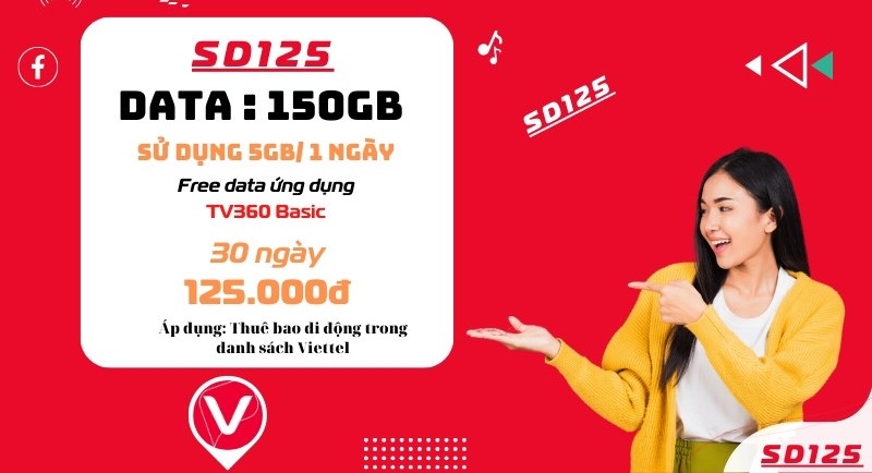 SD125Z Viettel Gói Cước "Siêu DATA" Có 6GB/Ngày (125K/Tháng)