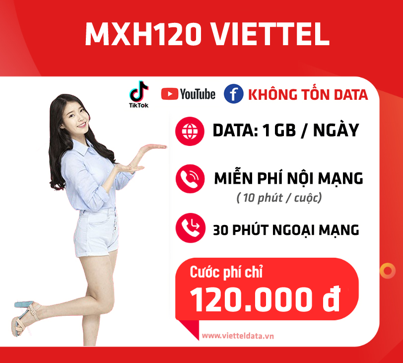 MXH100 Viettel – Gói cước ưu đãi 30GB free Tiktok, YouTube, Facebook