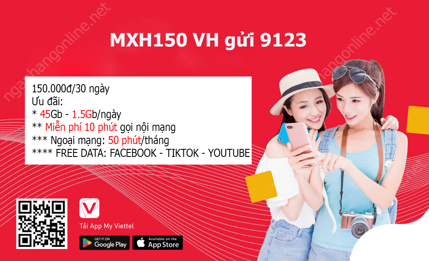 Gói cước MXH150 Viettel miễn phí truy cập Tiktok, Facebook, Youtube chỉ 150k/tháng