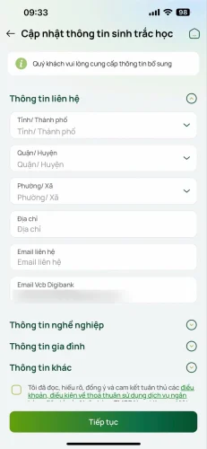 cập nhật thông tin Sinh Trắc Học VCB Digibank: Tăng cường bảo mật