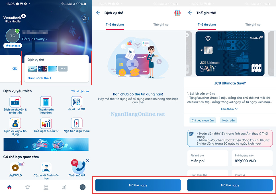 Hướng dẫn mở thẻ tín dụng VietinBank JCB Ultimate SaviY online tại nhà